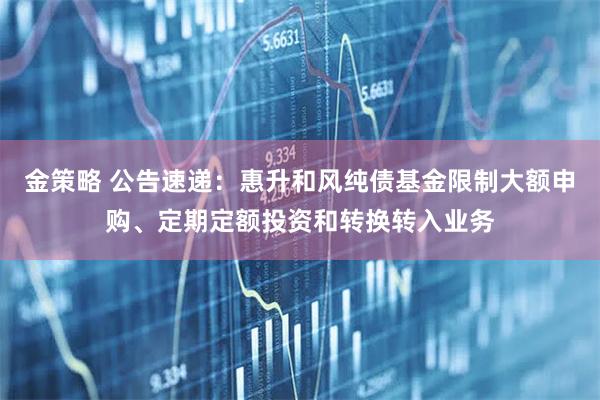 金策略 公告速递：惠升和风纯债基金限制大额申购、定期定额投资和转换转入业务